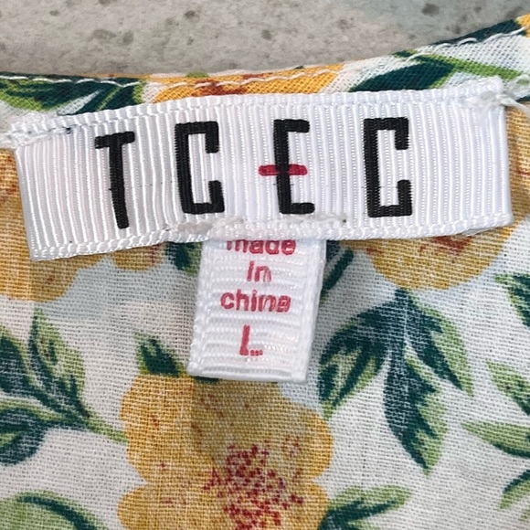 TCEC Floral Print Puff Shoulder Blouse Sz L Summer Cottagecore Vacation Boho - Picture 6 of 16